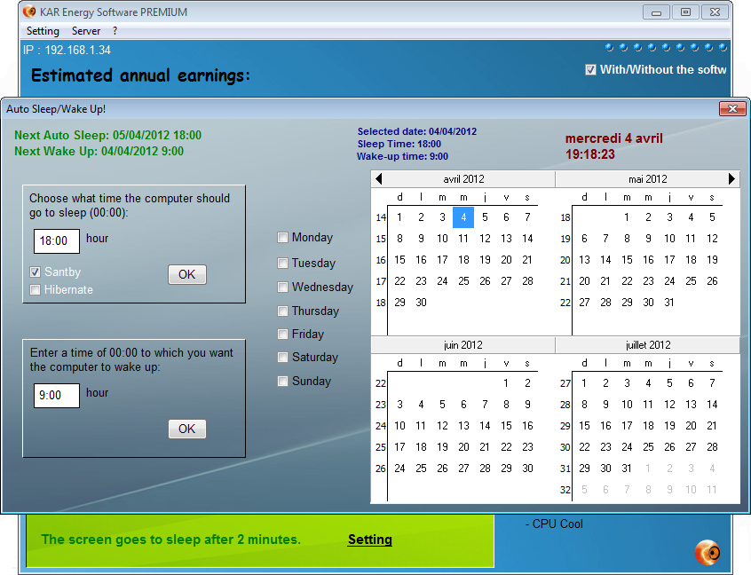KAR Energy Software calendar